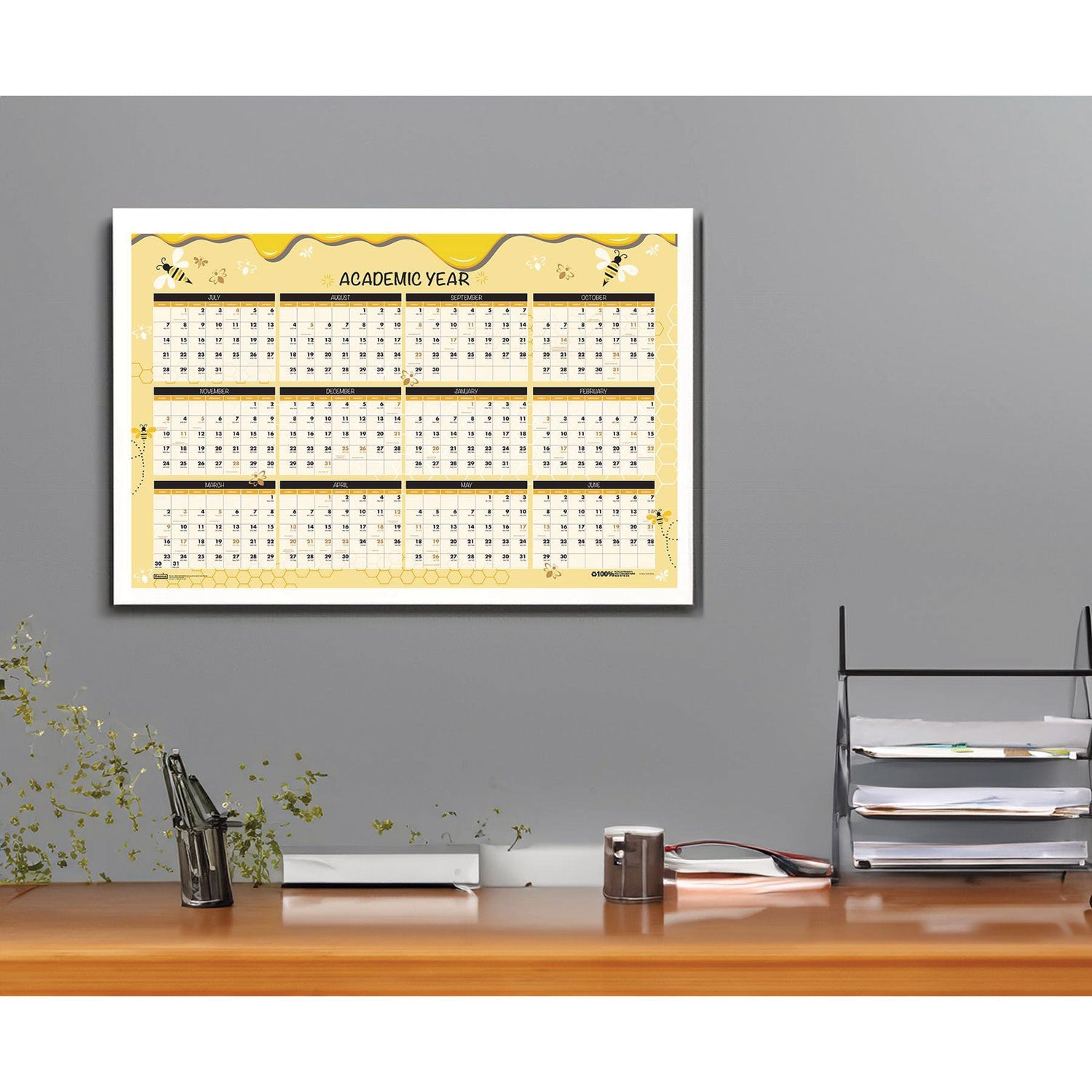 house-of-doolittle-100-recycled-academic-honeycomb-laminated-wall-calendar-24-x-37-tan-yellow-sheets-12-month-july-june-2024-to-2025-hod39855_4