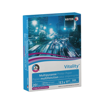 xerox™ Vitality Multipurpose Print Paper, 92 Bright, 3-Hole, 20 lb Bond Weight, 8.5 x 11, White, 500/Ream (XER3R02641RM)
