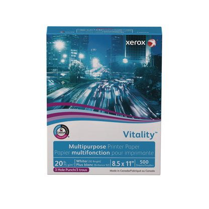xerox™ Vitality Multipurpose Print Paper, 92 Bright, 3-Hole, 20 lb Bond Weight, 8.5 x 11, White, 500/Ream (XER3R02641RM)