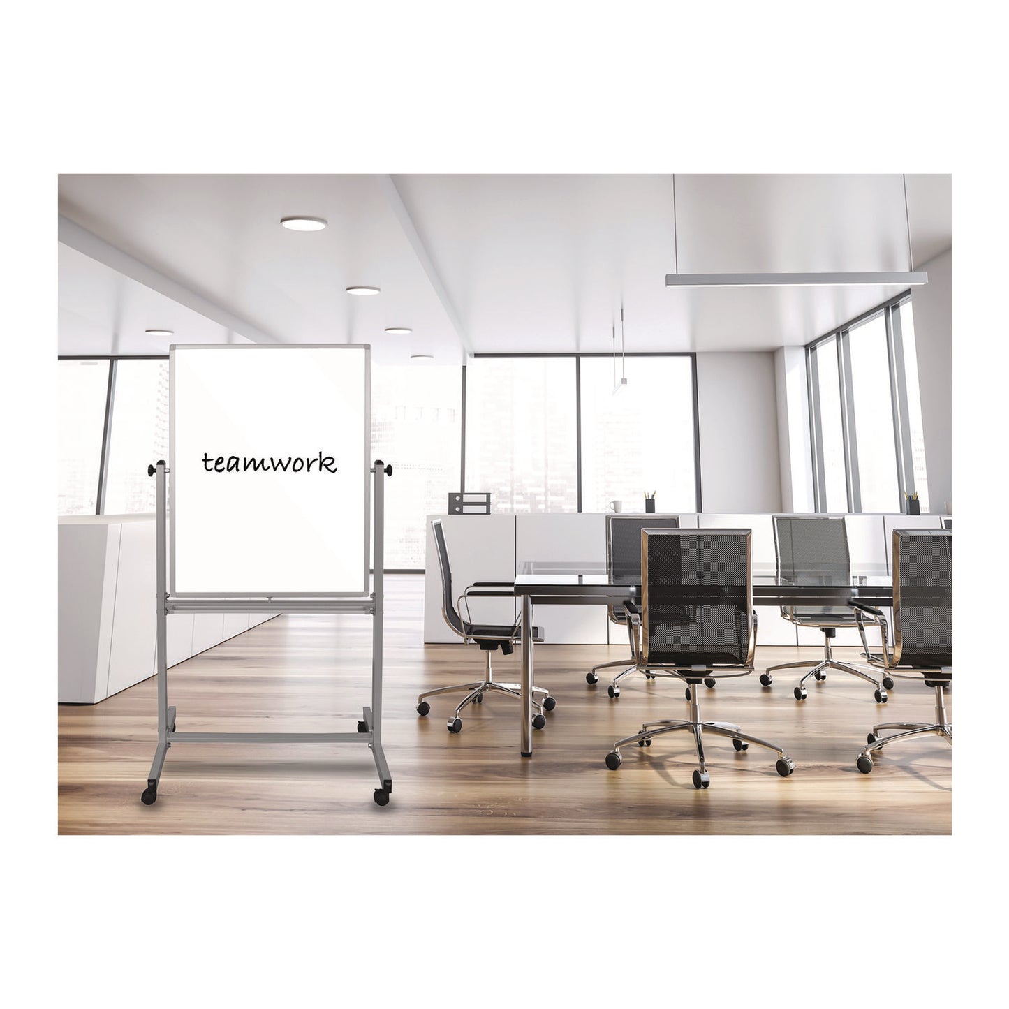 Luxor Mobile Magnetic Whiteboard, 36" x 68", White Surface, Satin Aluminum Frame (LXCMB3040WW)