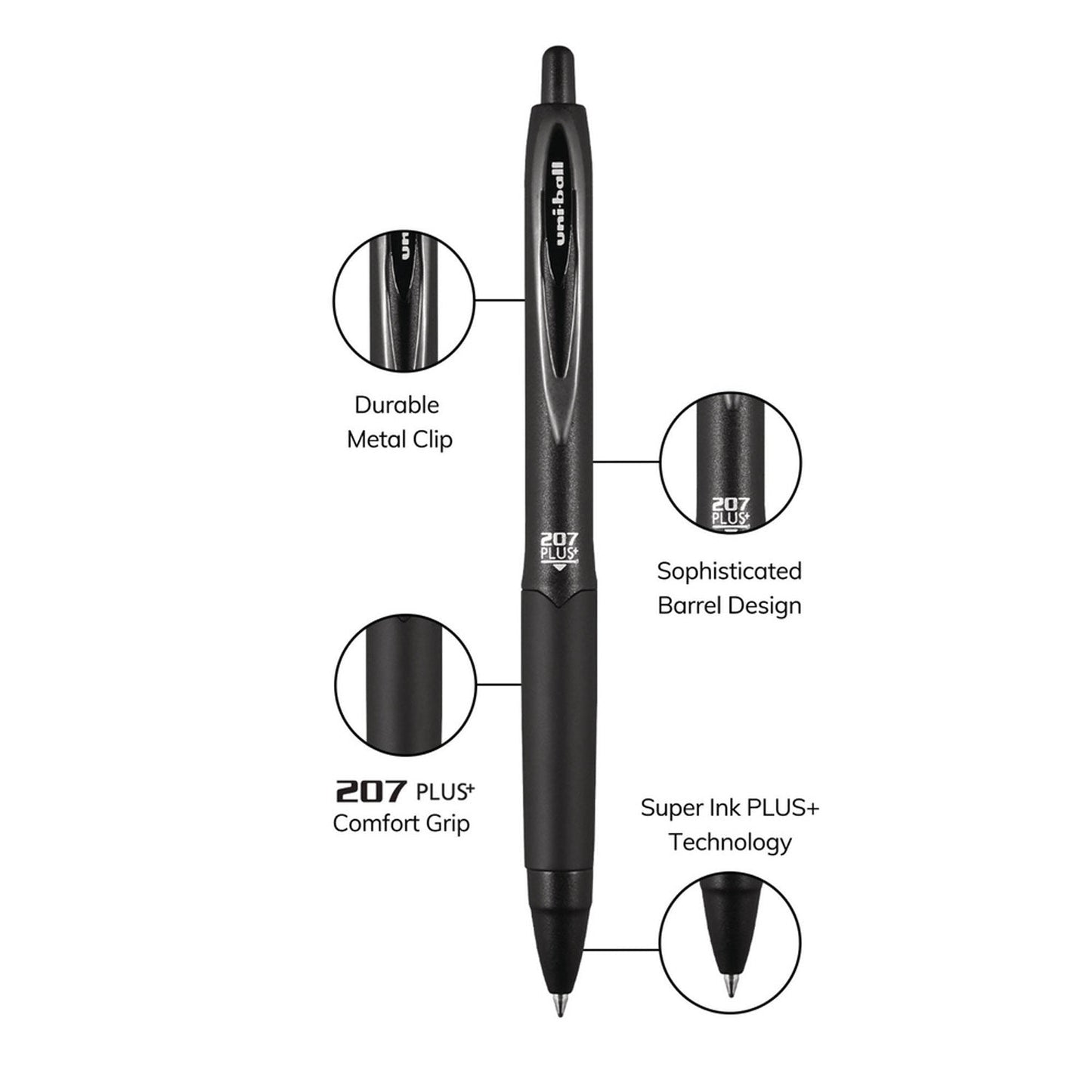 uniball-207-plus-gel-pen-retractable-micro-0-5-mm-black-ink-black-barrel-dozen-ubc70606_7