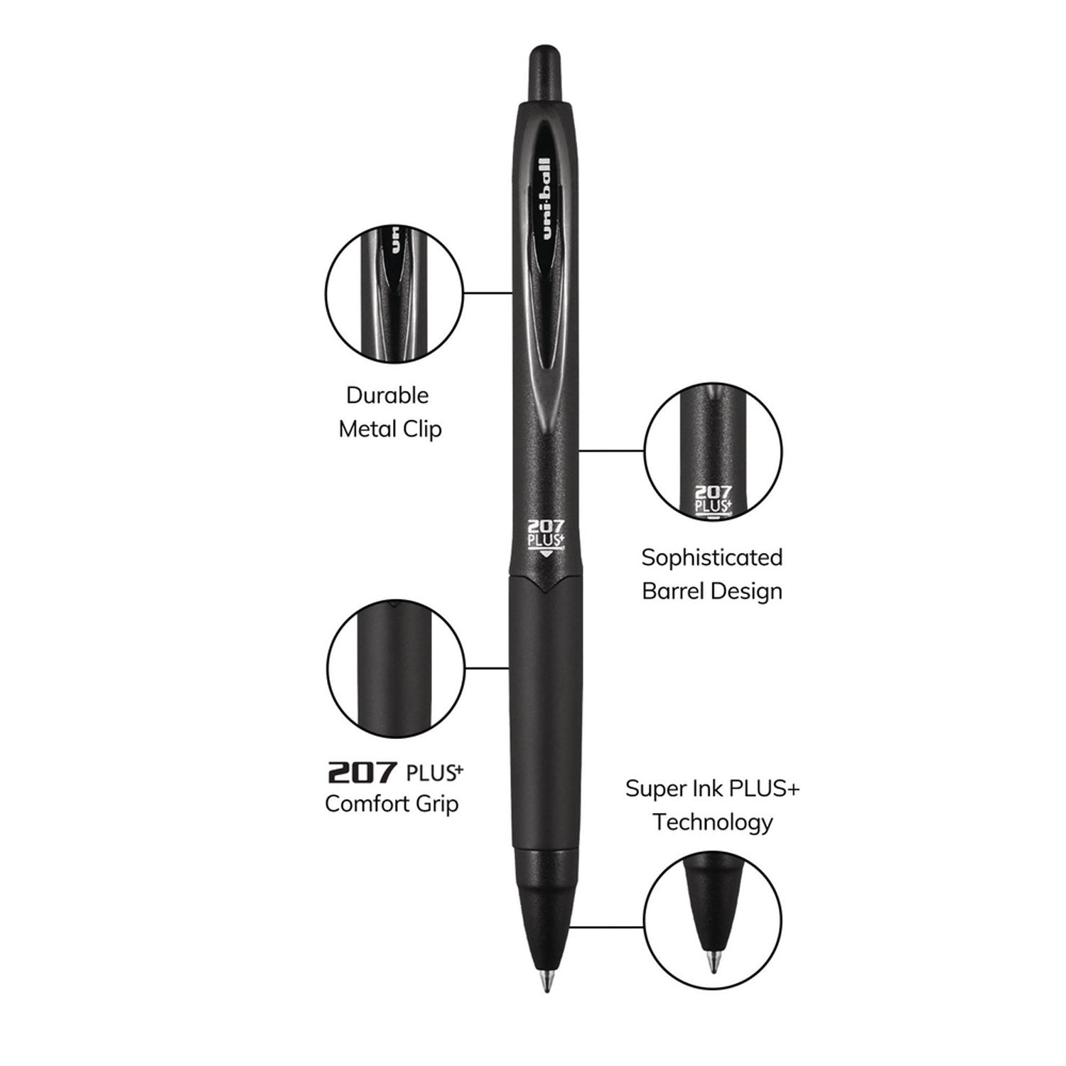 uniball-207-plus-gel-pen-retractable-micro-0-5-mm-black-ink-black-barrel-dozen-ubc70606_7