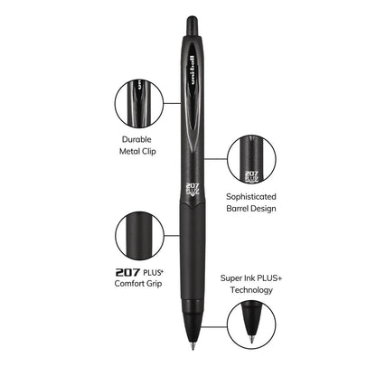uniball-207-plus-gel-pen-retractable-micro-0-5-mm-black-ink-black-barrel-dozen-ubc70606_7