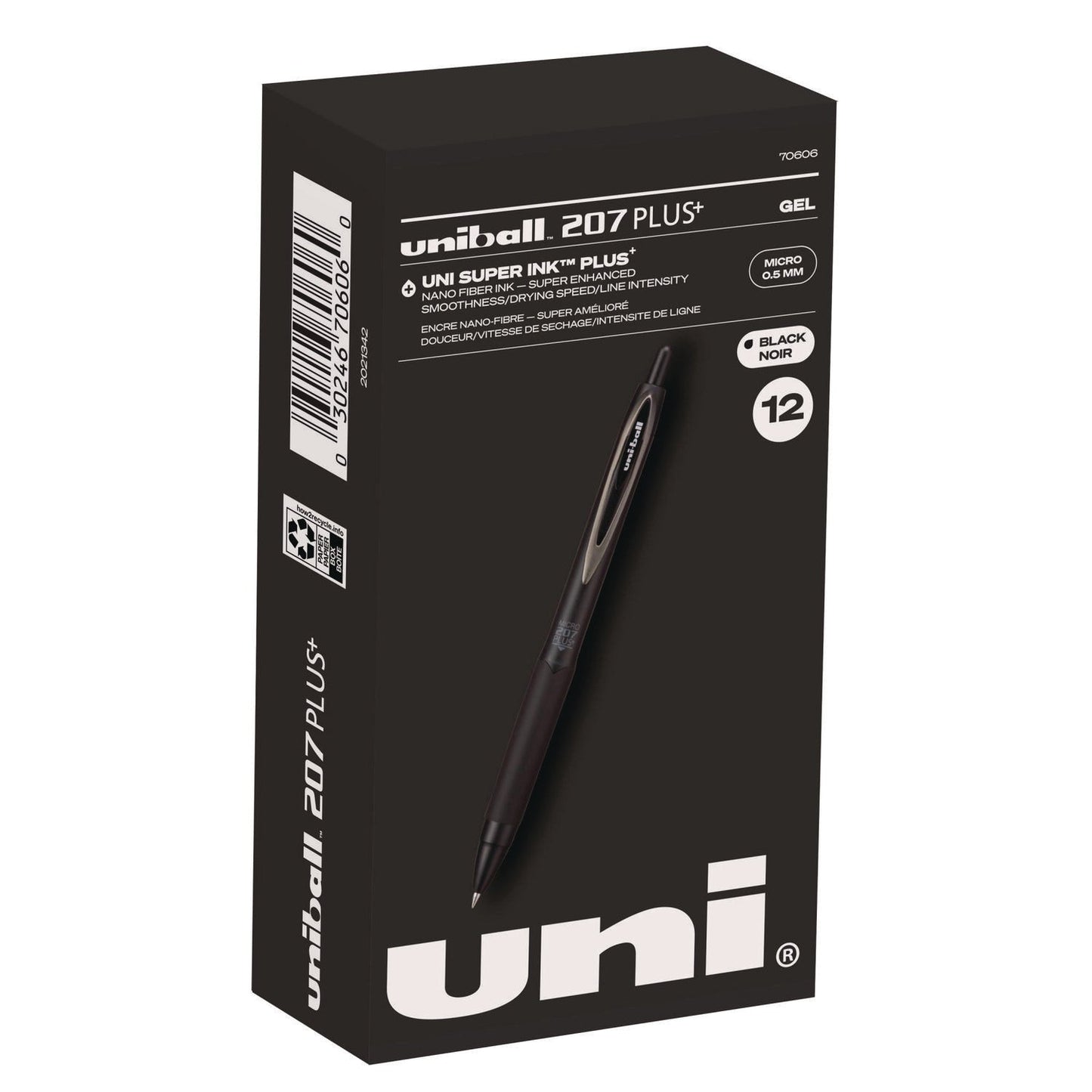 uniball-207-plus-gel-pen-retractable-micro-0-5-mm-black-ink-black-barrel-dozen-ubc70606_1