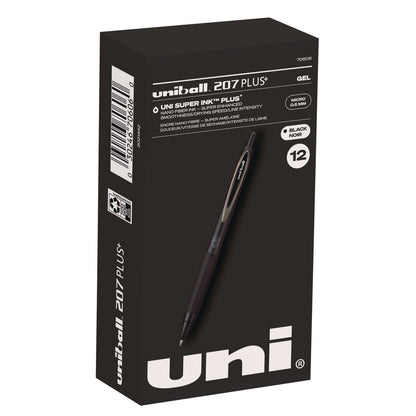 uniball-207-plus-gel-pen-retractable-micro-0-5-mm-black-ink-black-barrel-dozen-ubc70606_1