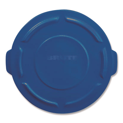 Rubbermaid® Commercial BRUTE Self-Draining Flat Top Lid for 55 gal Round Brute Containers, 26.75" Diameter, Blue, 3/Carton (RCP1779733CT)