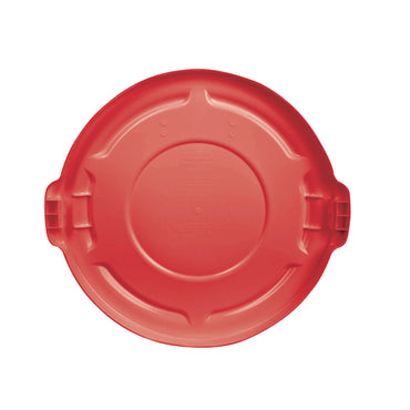 Rubbermaid® Commercial BRUTE Self-Draining Flat Top Lids for 32 gal Round BRUTE Containers, 22.25" Diameter x 3"h, Red, 3/Carton (RCP2654REDCT)