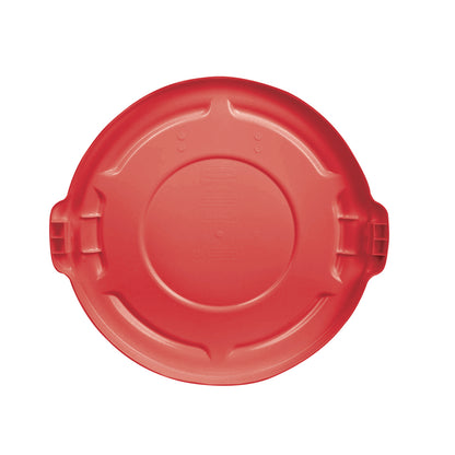 Rubbermaid® Commercial BRUTE Self-Draining Flat Top Lids for 32 gal Round BRUTE Containers, 22.25" Diameter x 3"h, Red, 3/Carton (RCP2654REDCT)