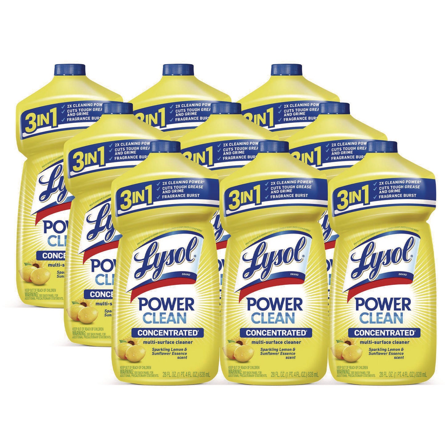 LYSOL® Brand Power Clean Concentrated Multi-Surface Cleaner, Lemon and Sunflower Essence, 28 oz Pour Bottle, 9/Carton (RAC82513CT)