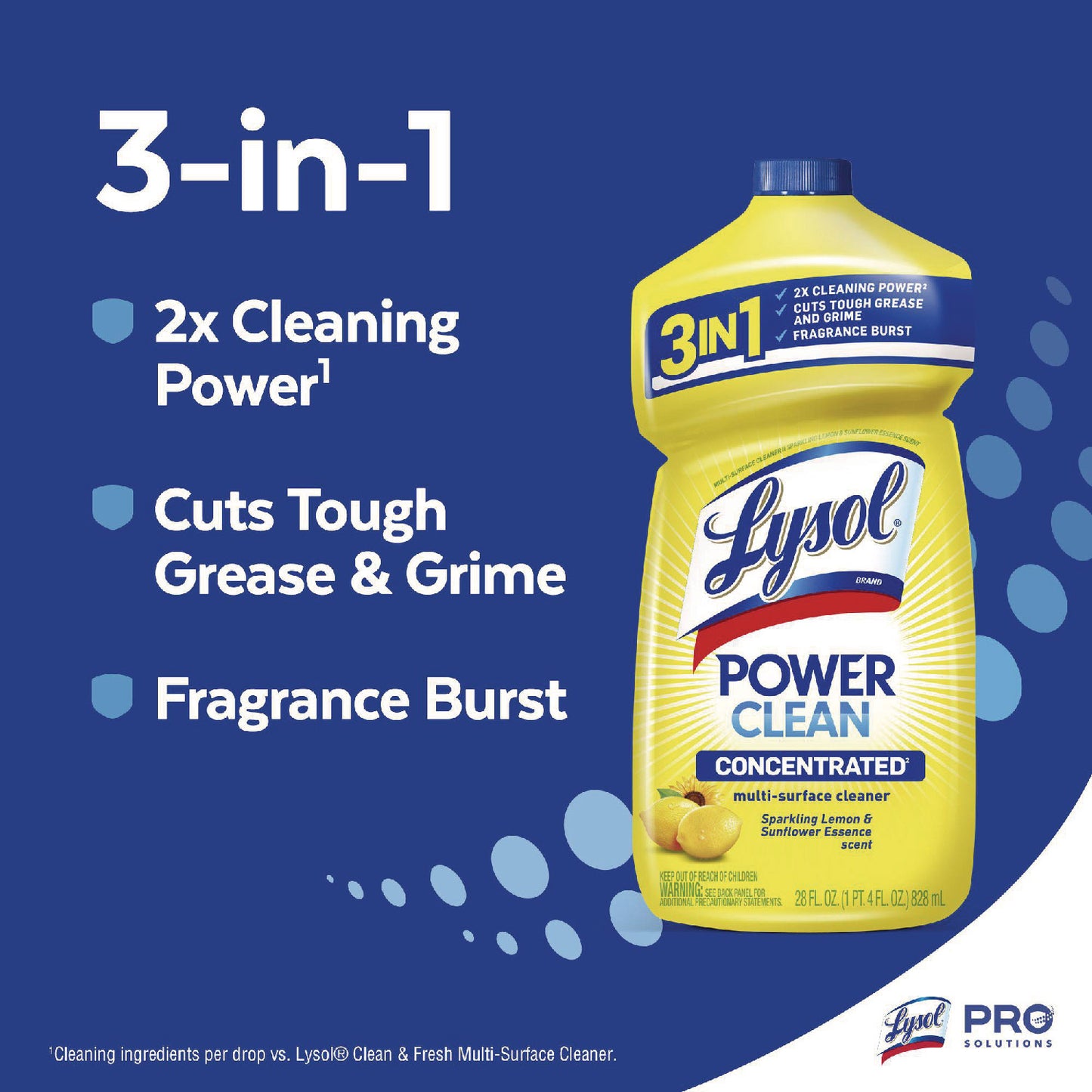 LYSOL® Brand Power Clean Concentrated Multi-Surface Cleaner, Lemon and Sunflower Essence, 28 oz Pour Bottle, 9/Carton (RAC82513CT)