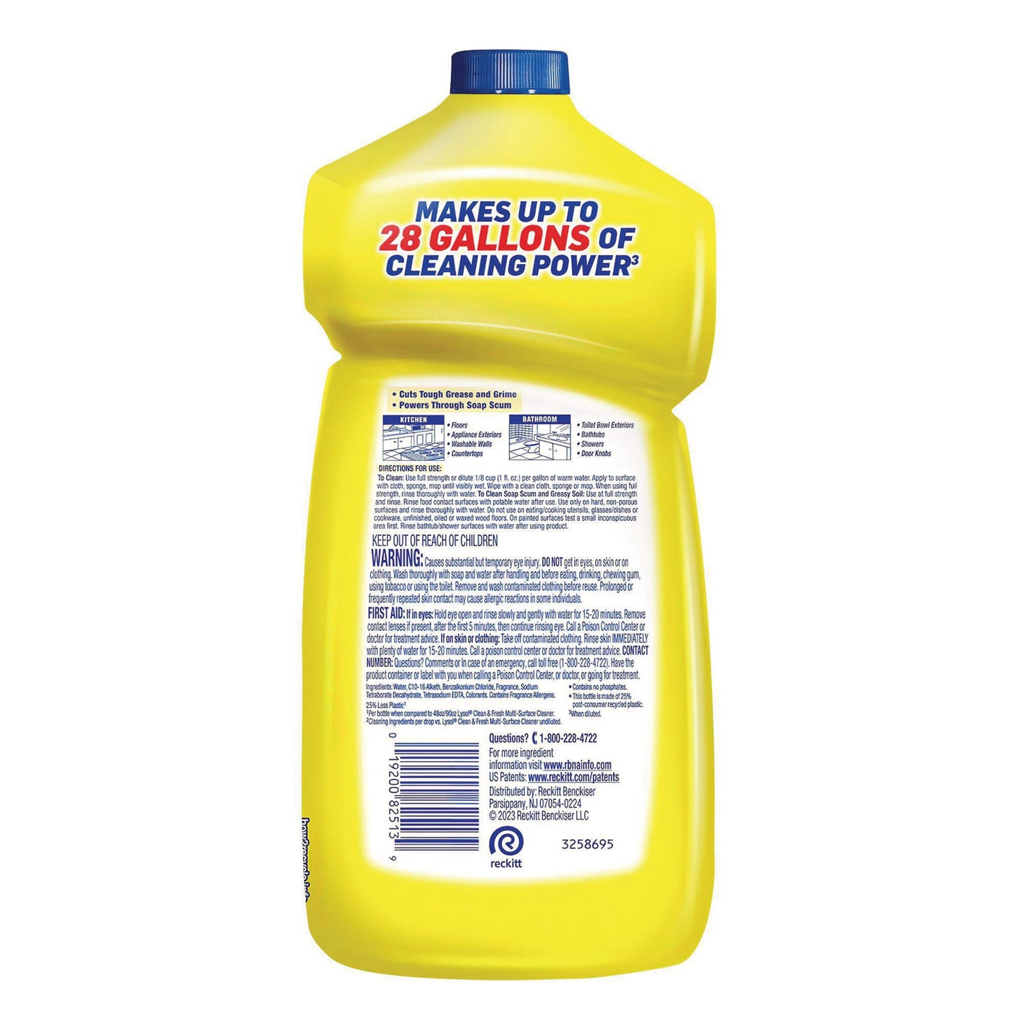 LYSOL® Brand Power Clean Concentrated Multi-Surface Cleaner, Lemon and Sunflower Essence, 28 oz Pour Bottle (RAC82513EA)