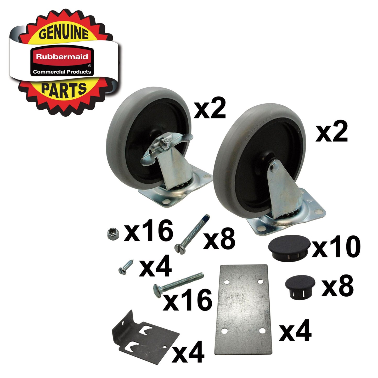 Rubbermaid® Commercial 5-Inch Swivel and Rigid Plate Caster Kit with Hardware, Gray (SGSFG3317L1BLA)