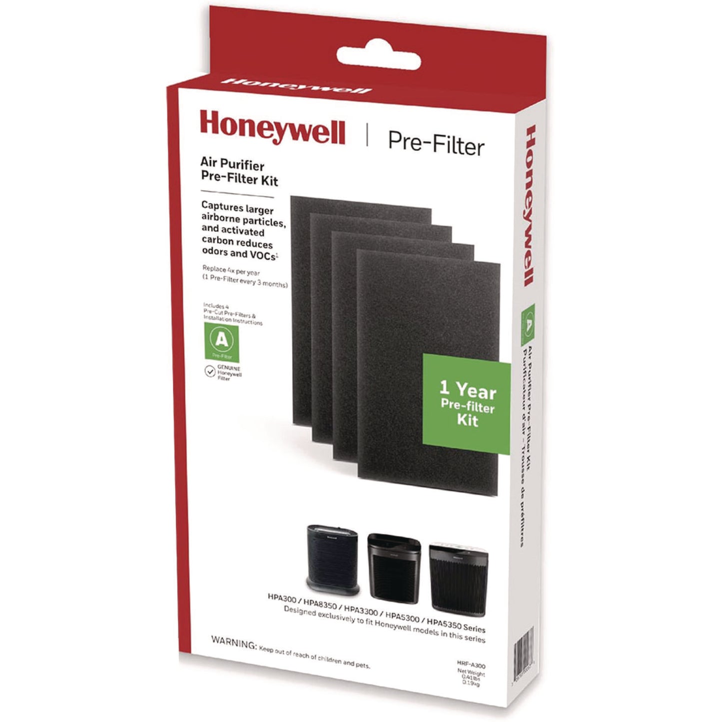Honeywell Pre-Cut Carbon Pre-Filter, Fits Models: HPA300/HPA304/HPA3300/HPA5300/HPA8350, Box of 4 Filters (HWLHRFA300)