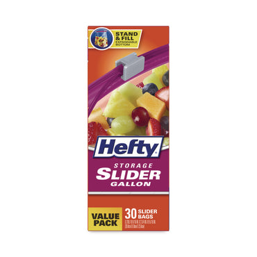 Hefty® Slider Stand and Fill Food Storage Bags, Gallon, 10.56" x 11", Clear, 30 Bags/Box, 9 Boxes/Carton (RFPR88071CT)