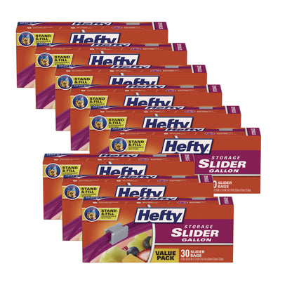 Hefty® Slider Stand and Fill Food Storage Bags, Gallon, 10.56" x 11", Clear, 30 Bags/Box, 9 Boxes/Carton (RFPR88071CT)
