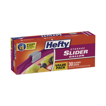 Hefty® Slider Stand and Fill Food Storage Bags, Gallon, 10.56" x 11", Clear, 30 Bags/Box, 9 Boxes/Carton (RFPR88071CT)