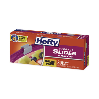 Hefty® Slider Stand and Fill Food Storage Bags, Gallon, 10.56" x 11", Clear, 30 Bags/Box, 9 Boxes/Carton (RFPR88071CT)