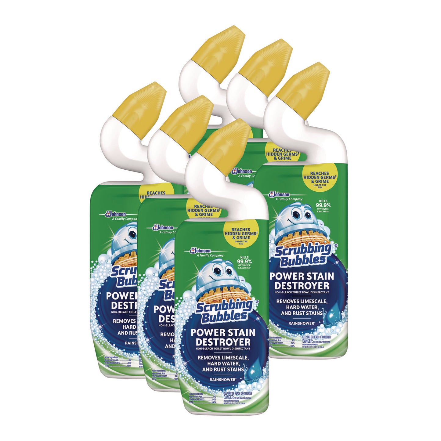 Scrubbing Bubbles® Power Stain Destroyer Toilet Bowl Disinfectant, Rainshower Scent, 24 oz Bottle, 6/Carton (SJN387234)