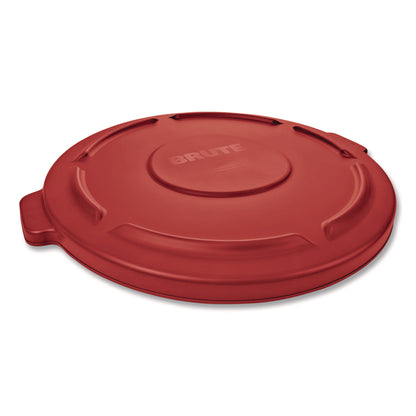 Rubbermaid® Commercial BRUTE Self-Draining Flat Top Lids for 32 gal Round BRUTE Containers, 22.25" Diameter x 3"h, Red, 3/Carton (RCP2654REDCT)