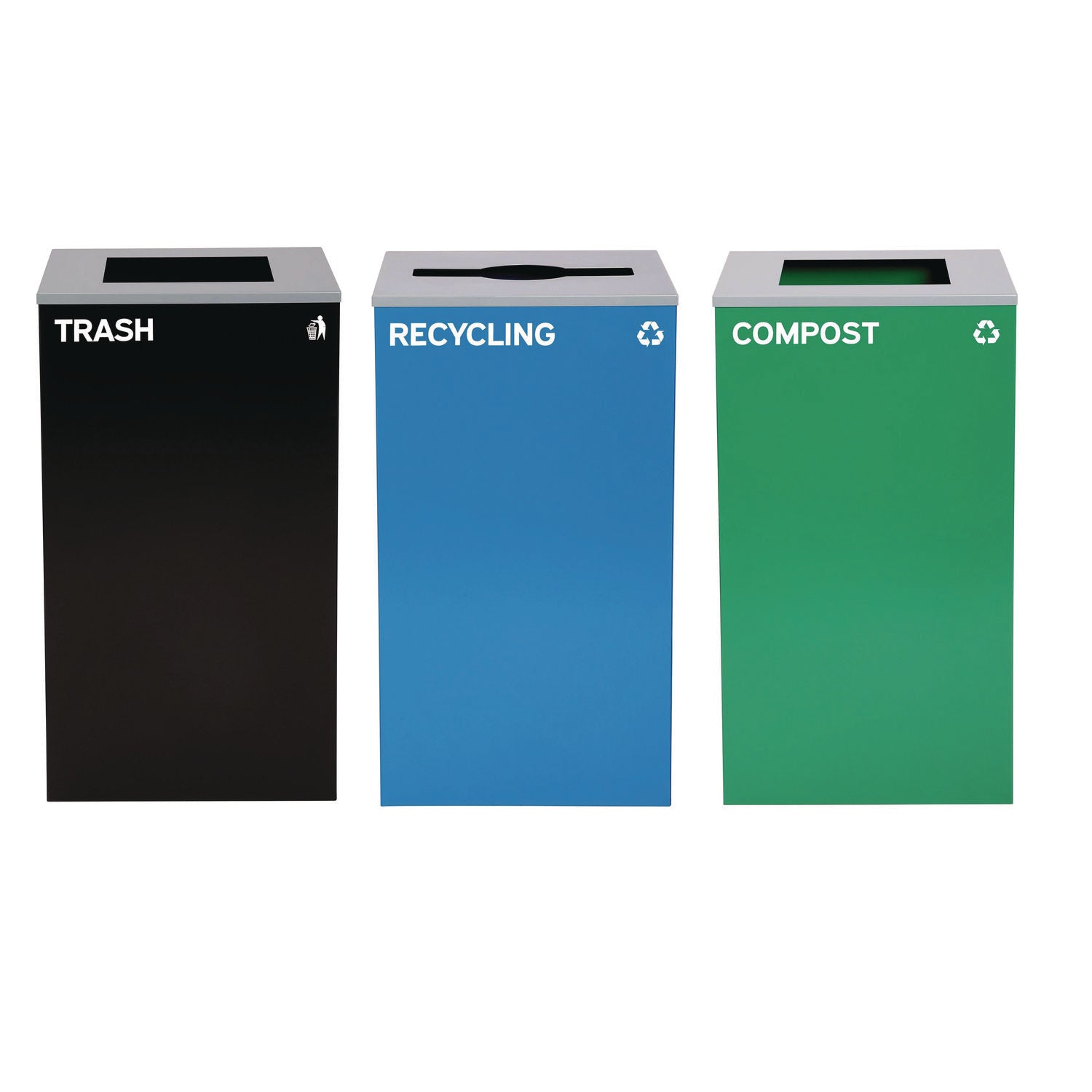 alpine-industries-29-gallon-trash-recycling-cans-steel-blue-recycling-can-mixed-lid-green-compost-can-and-black-trash-can-with-square-lids-alh4450blkkit18_1