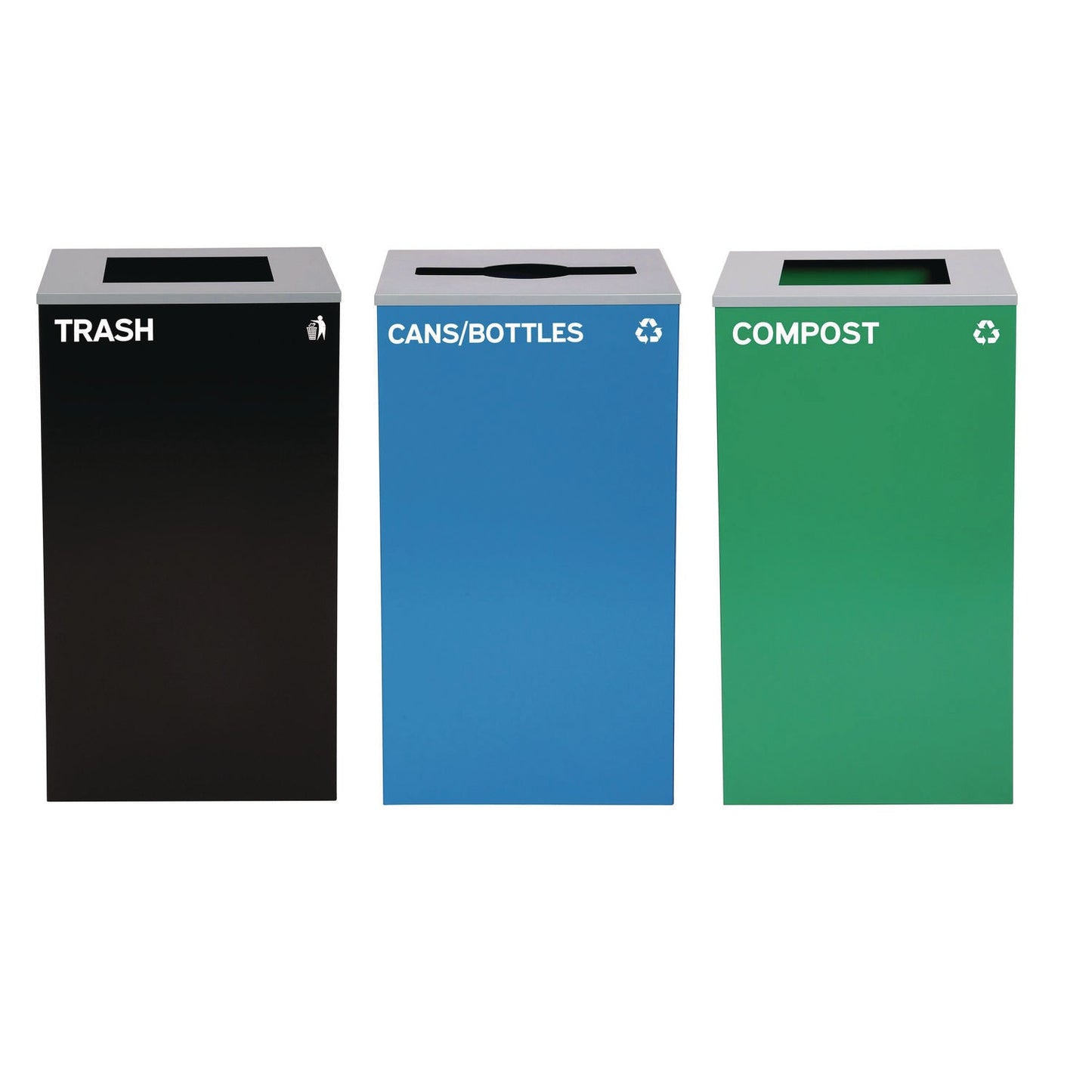 alpine-industries-29-gallon-trash-recycling-cans-steel-blue-cans-bottles-recycling-can-w-mixed-lid-green-compost-and-black-trash-w-sq-lid-alh4450blkkit20_1