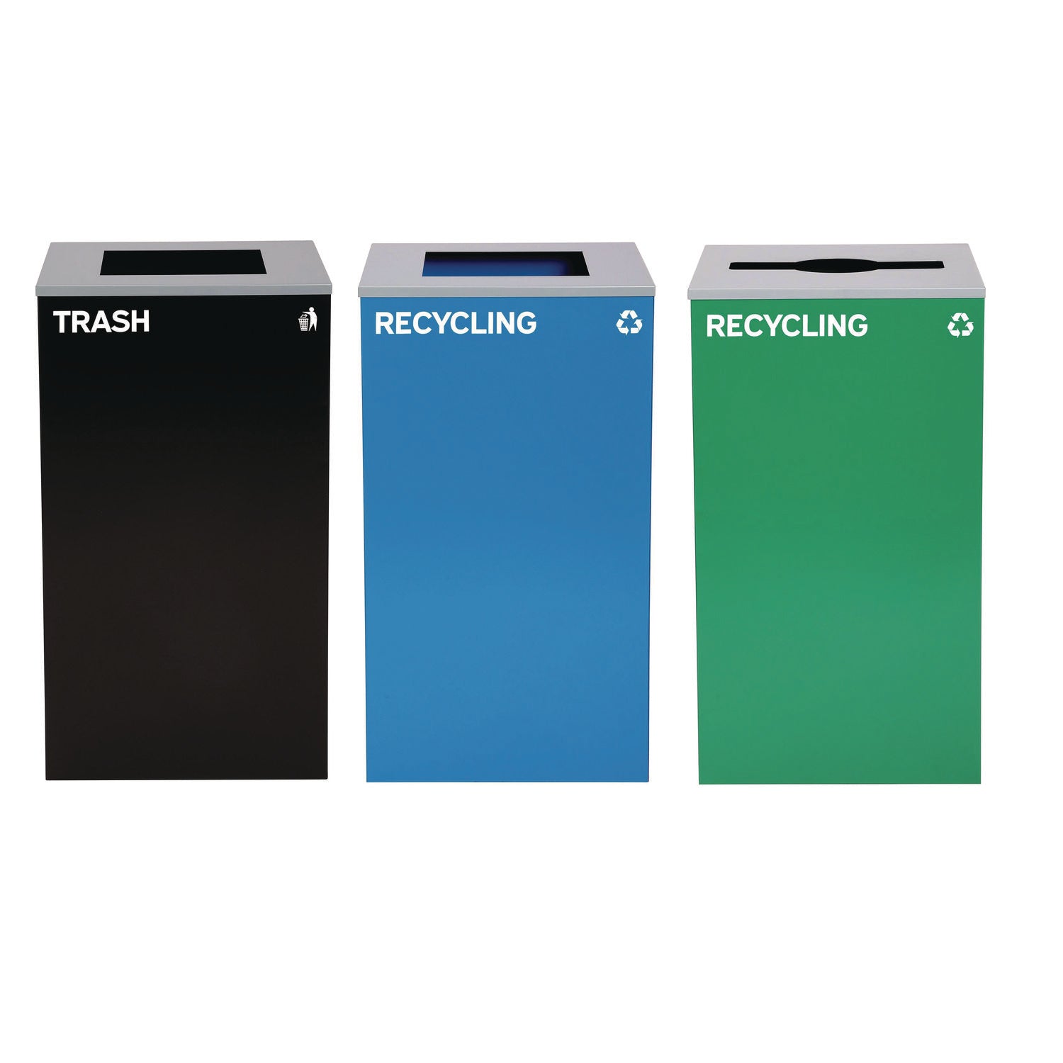 alpine-industries-29-gallon-trash-recycling-cans-steel-blue-recycling-can-and-black-trash-can-w-sq-lid-green-recycling-can-with-mixed-lid-alh4450blkkit21_1