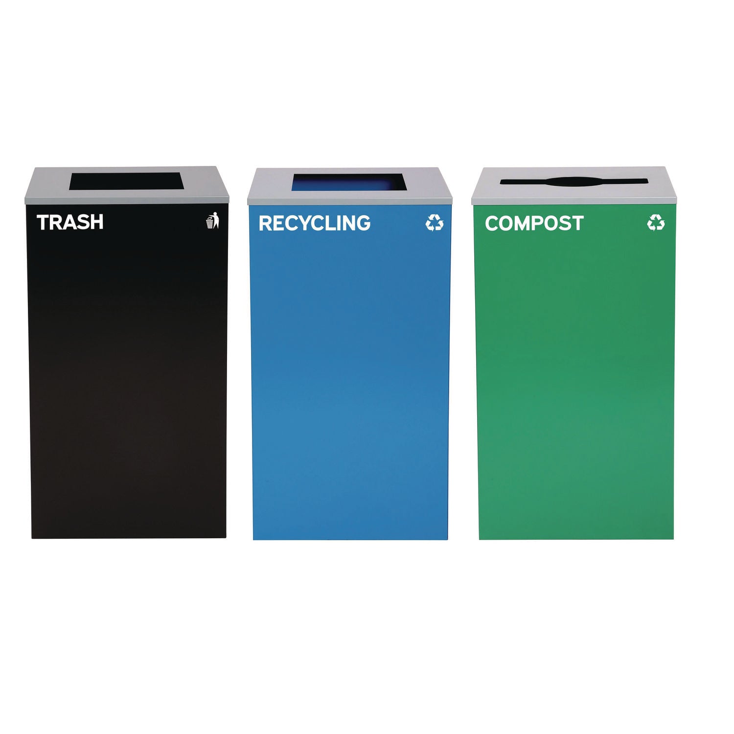 alpine-industries-29-gallon-trash-recycling-cans-steel-blue-recycling-can-and-black-trash-can-w-square-lids-green-compost-can-with-mixed-lid-alh4450blkkit23_1