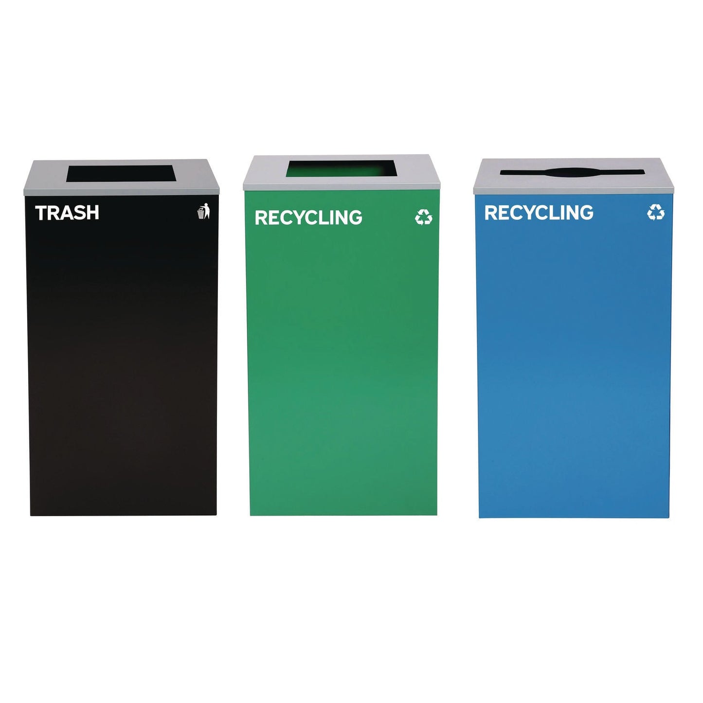 alpine-industries-29-gallon-trash-recycling-cans-steel-blue-recycling-can-w-mixed-lid-green-recycling-can-and-black-trash-can-with-sq-lid-alh4450blkkit26_1