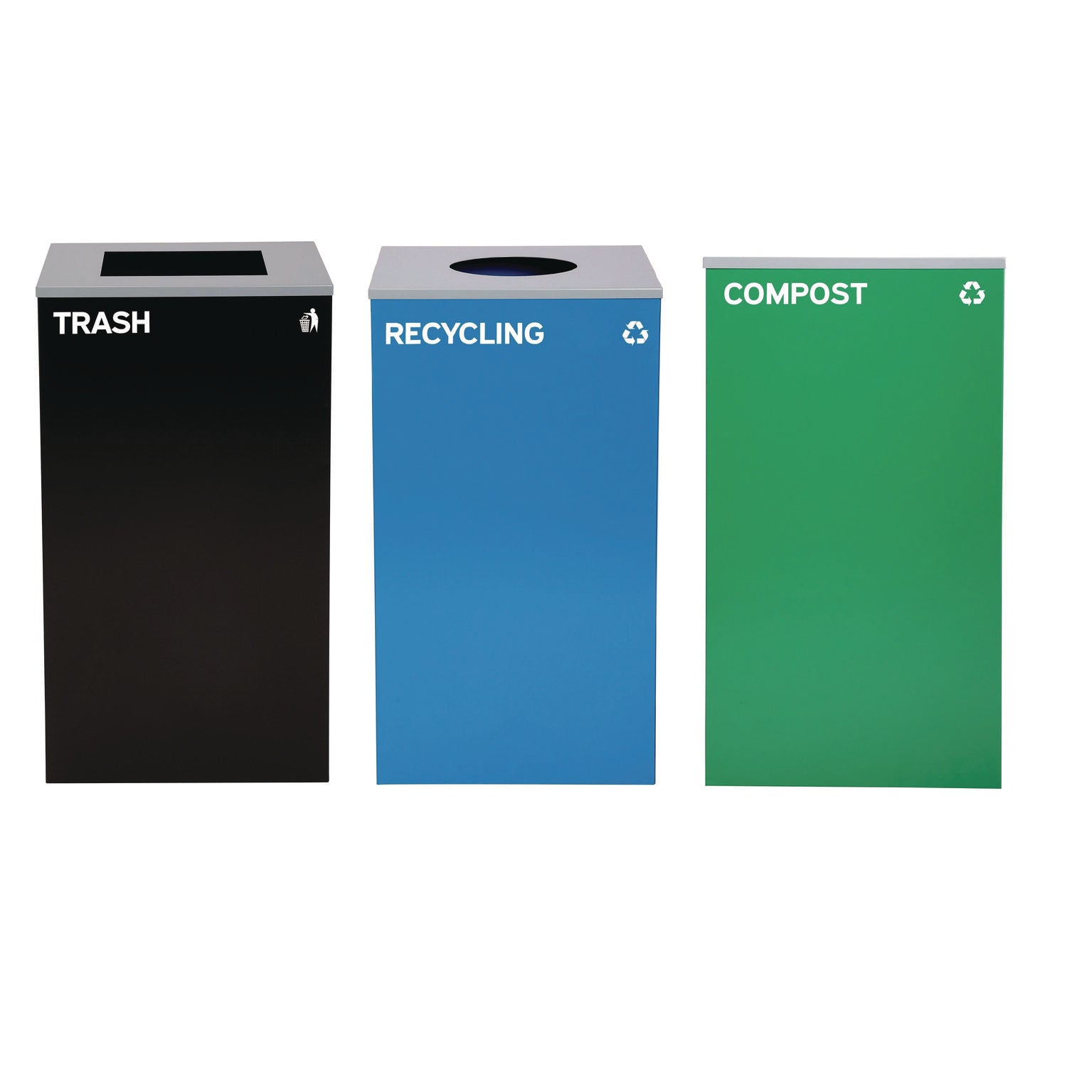 alpine-industries-29-gallon-trash-recycling-cans-steel-blue-recycling-can-w-circle-lid-green-compost-can-and-black-trash-can-w-square-lids-alh4450blkkit32_1