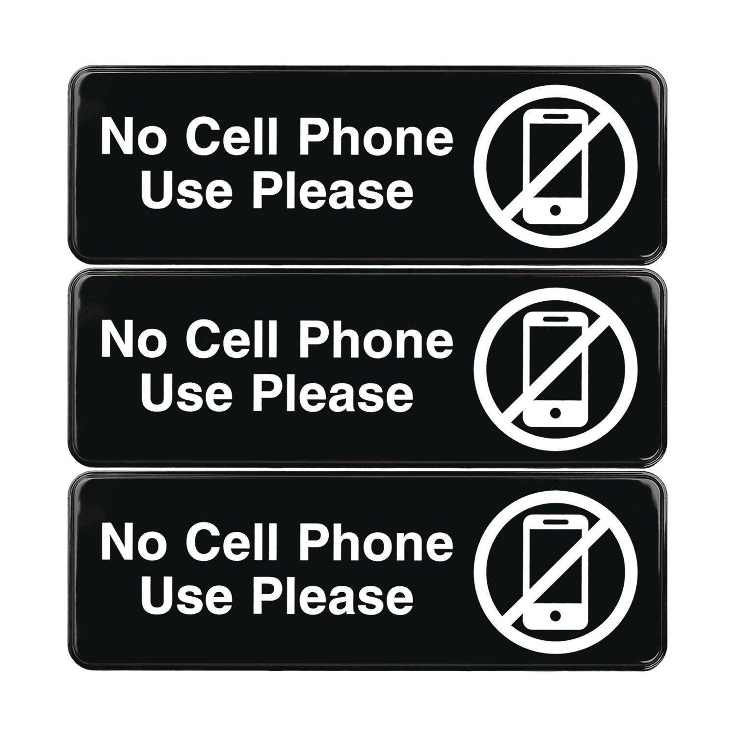 excello-global-products-r-no-cell-phone-use-please-indoor-outdoor-wall-sign-9-x-3-black-face-white-graphics-3-pack-exoegphd0266s_1