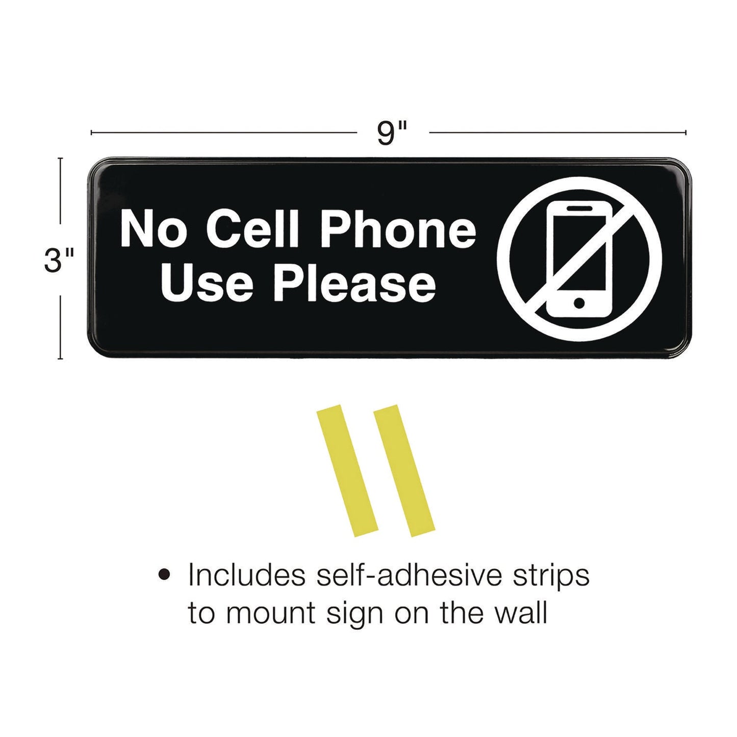 excello-global-products-r-no-cell-phone-use-please-indoor-outdoor-wall-sign-9-x-3-black-face-white-graphics-3-pack-exoegphd0266s_3