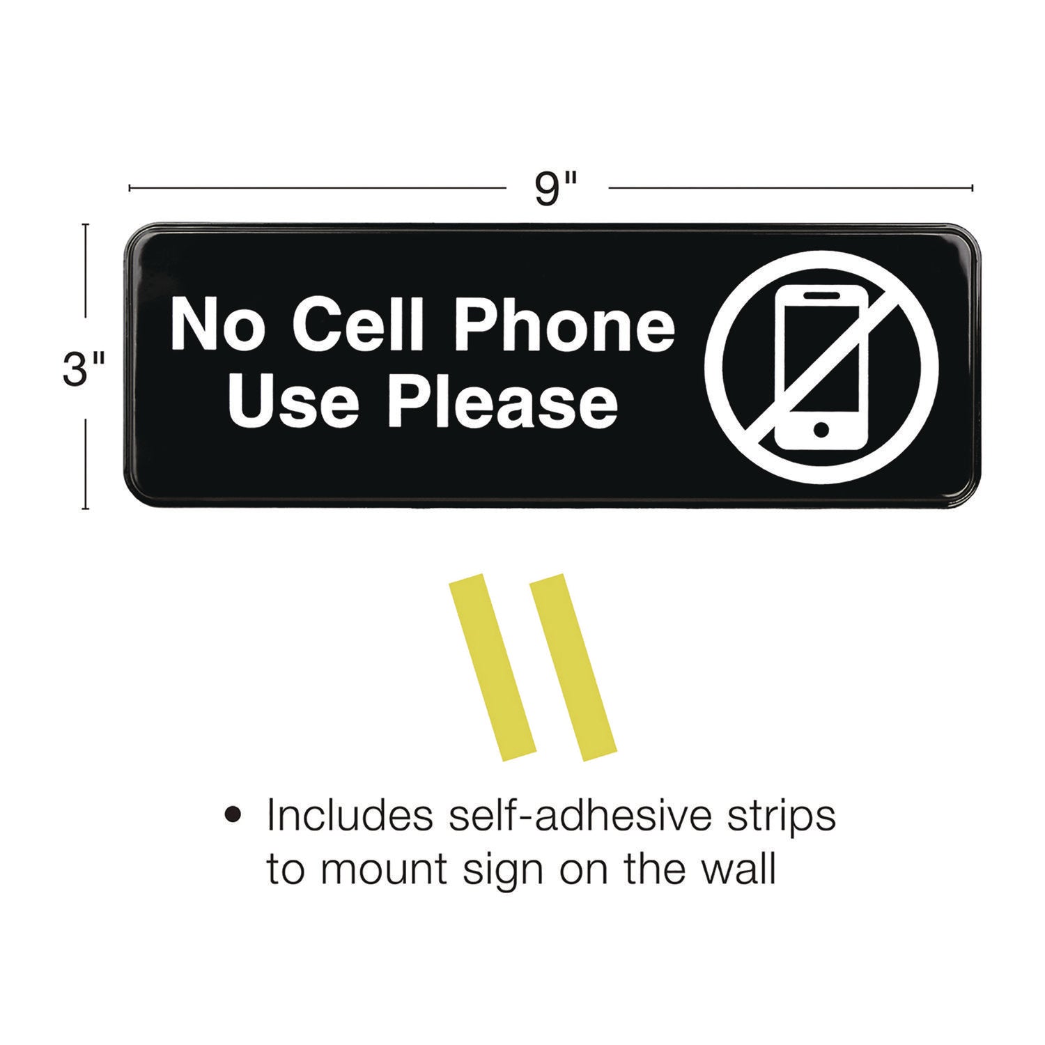 excello-global-products-r-no-cell-phone-use-please-indoor-outdoor-wall-sign-9-x-3-black-face-white-graphics-3-pack-exoegphd0266s_3