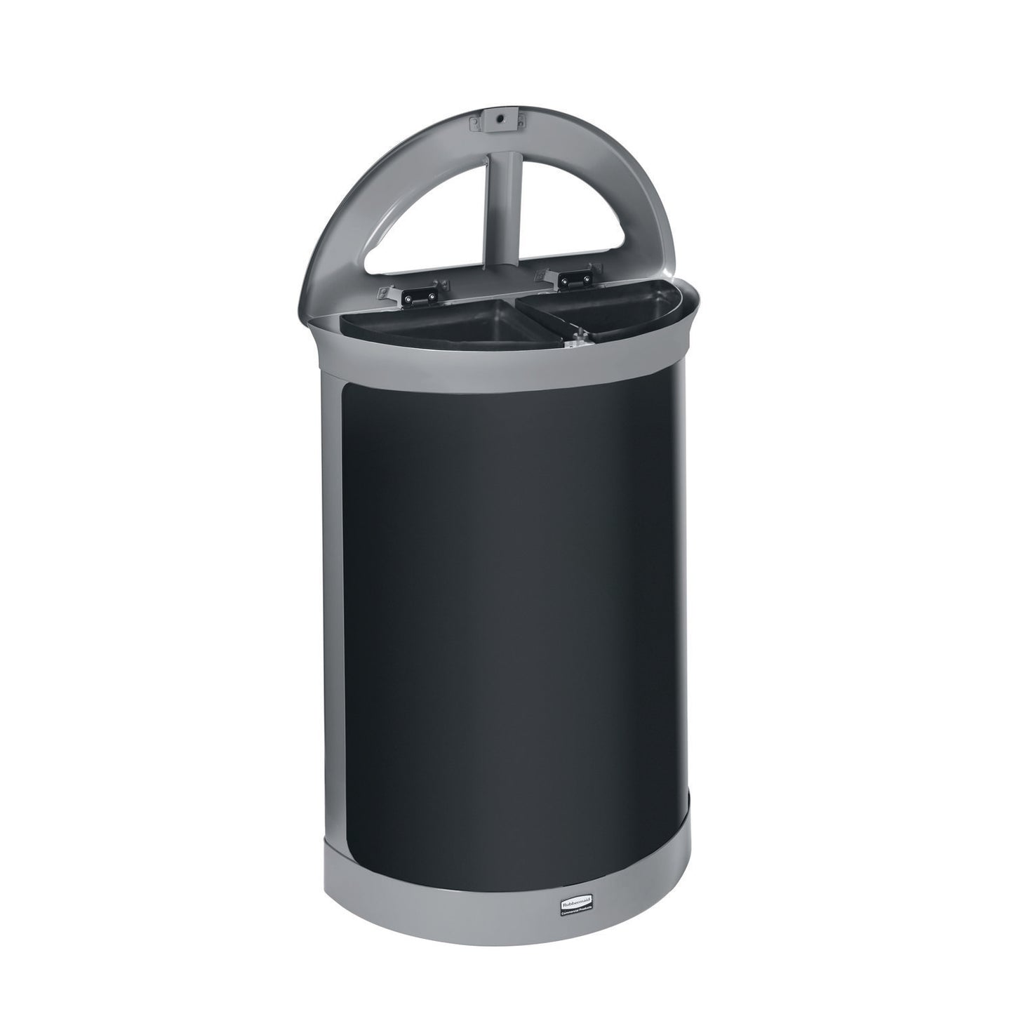 Rubbermaid® Commercial ENHANCE Series Waste Receptacle, Dual Top Hole, 11.5 gal, Metal, Pearl Gray/Umbra Gray (RCP2172846)