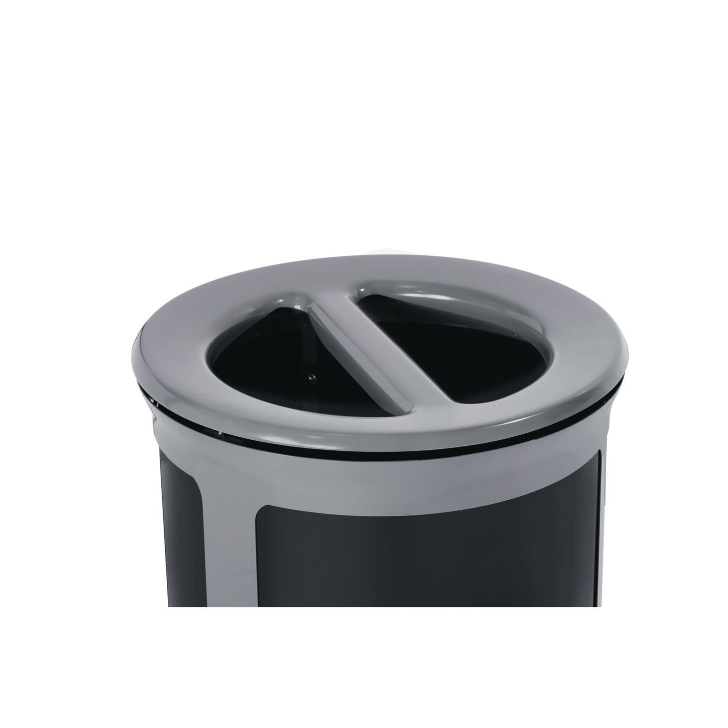 Rubbermaid® Commercial ENHANCE Series Waste Receptacle, Dual Top Hole, 33 gal, Metal, Pearl Gray/Umbra Gray (RCP2172847)