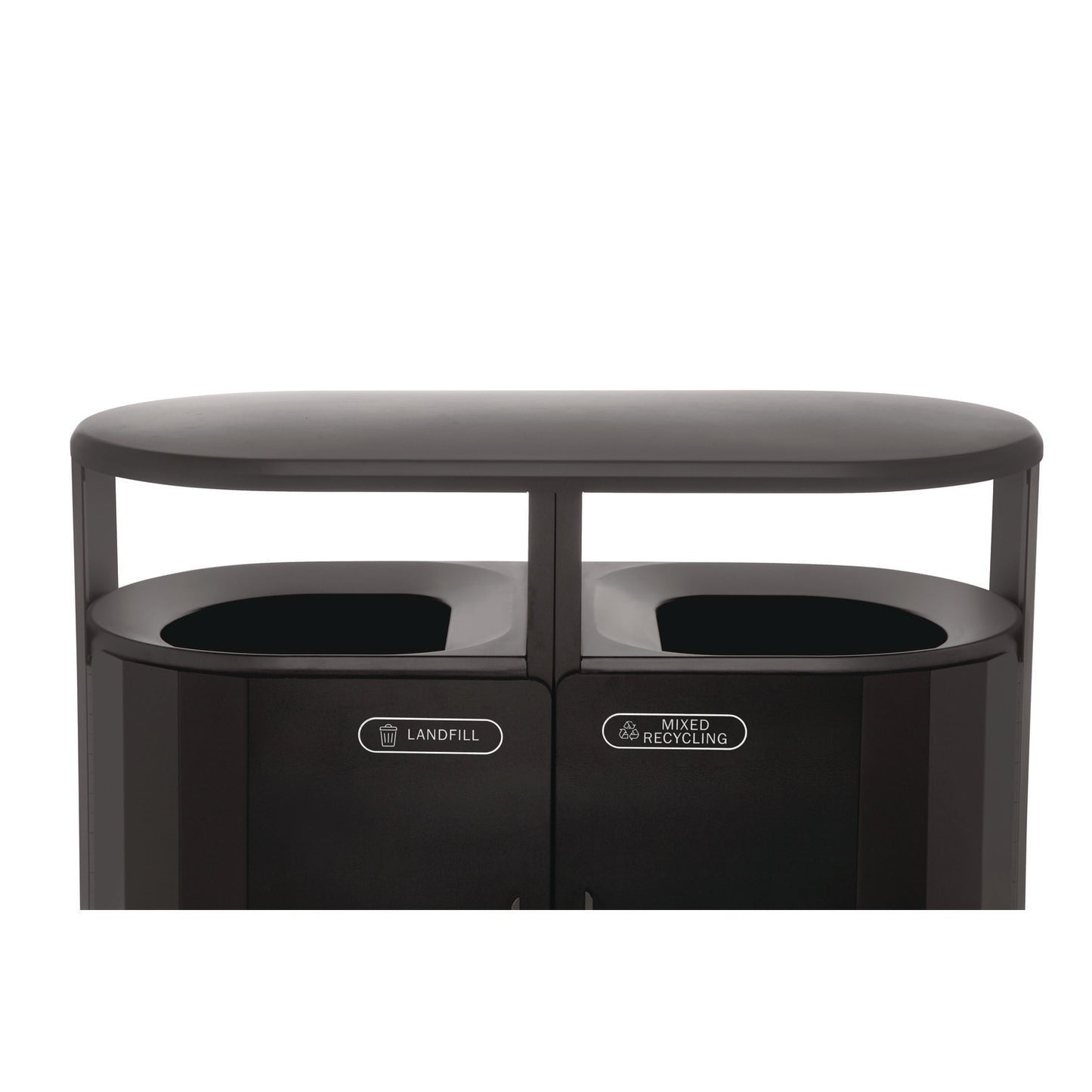 Rubbermaid® Commercial RESIST Dual Stream Waste and Recycling Container, 66 gal, Metal, Textured Black/Black Gloss (RCP2185042)