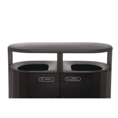 Rubbermaid® Commercial RESIST Dual Stream Waste and Recycling Container, 66 gal, Metal, Textured Black/Black Gloss (RCP2185042)