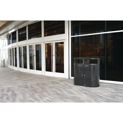 Rubbermaid® Commercial RESIST Dual Stream Waste and Recycling Container, 66 gal, Metal, Textured Black/Black Gloss (RCP2185042)