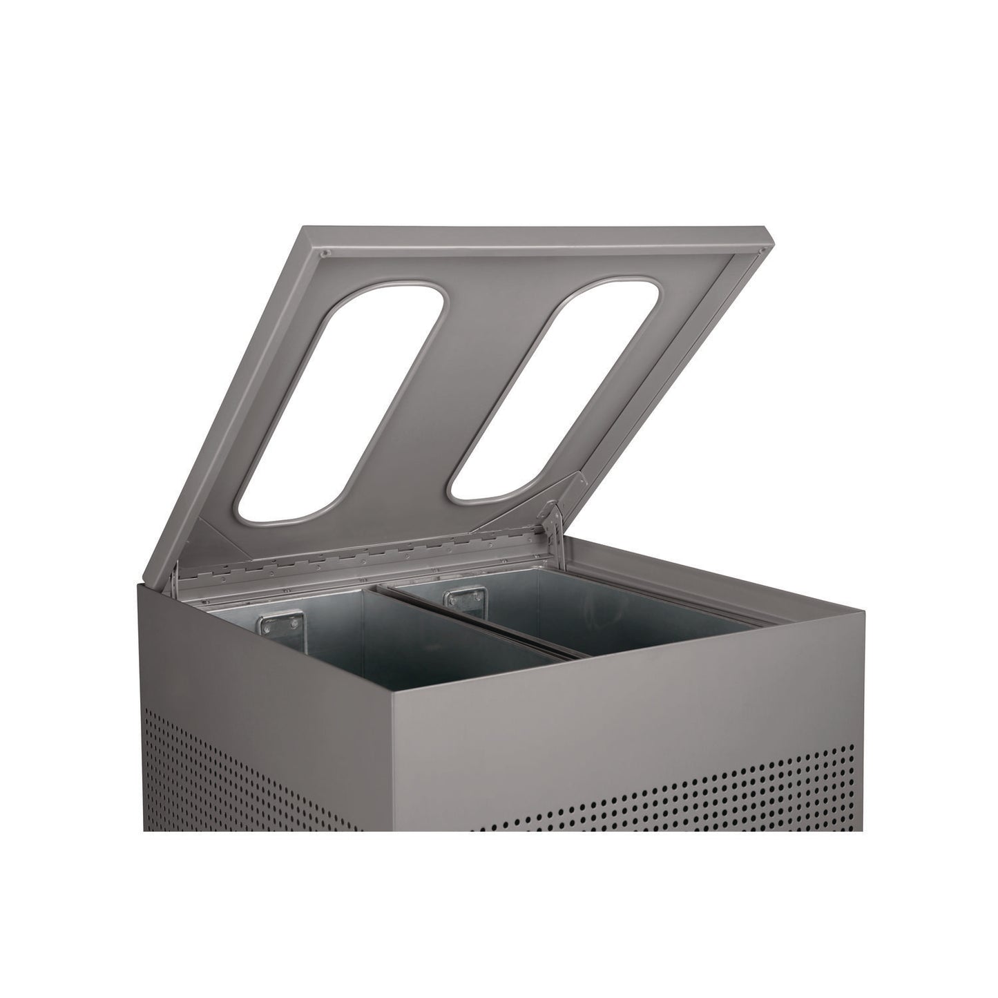 Rubbermaid® Commercial Designer Line Silhouettes Waste Receptacle, 34 gal, Steel, Silver Metallic (RCP2182675)