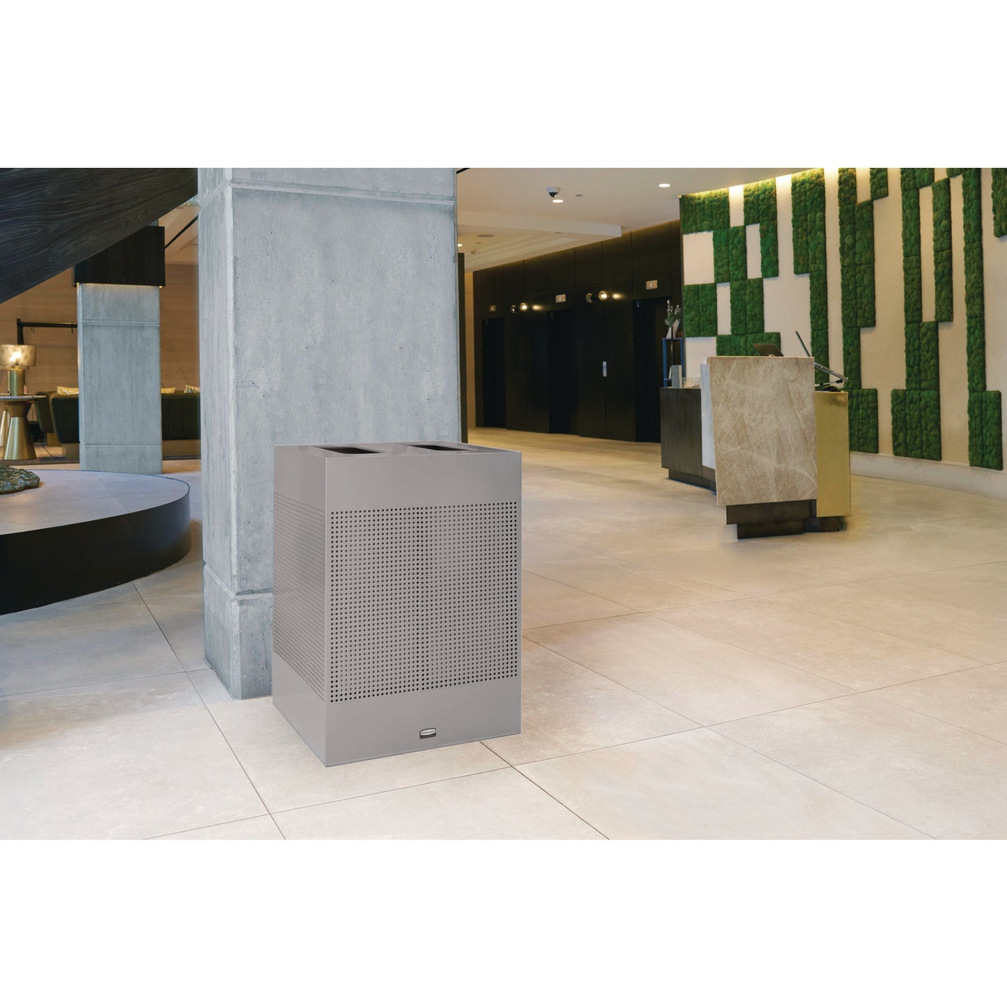 Rubbermaid® Commercial Designer Line Silhouettes Waste Receptacle, 34 gal, Steel, Silver Metallic (RCP2182675)