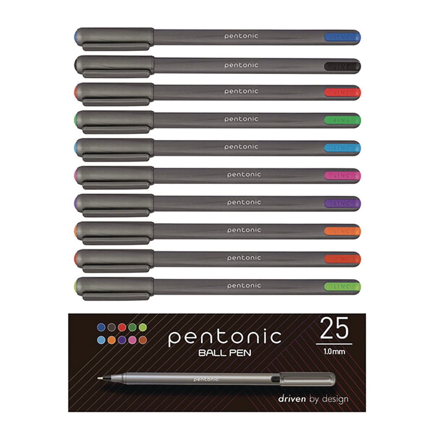 tops-pentonic-medium-point-ballpoint-pen-1-mm-assorted-ink-colors-charcoal-gray-barrel-25-pack-pnt12127_1