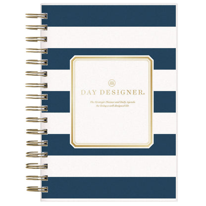 Blue Sky® Day Designer Navy Stripe Daily/Monthly Planner, Horizontal Stripe Artwork, 8 x 5, Navy/White Cover, 12-Month (Jan-Dec): 2026 (BLS103623)