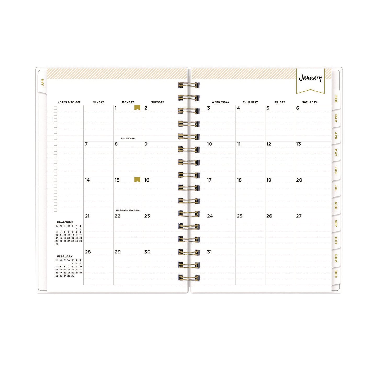 Blue Sky® Day Designer Navy Stripe Daily/Monthly Planner, Horizontal Stripe Artwork, 8 x 5, Navy/White Cover, 12-Month (Jan-Dec): 2026 (BLS103623)