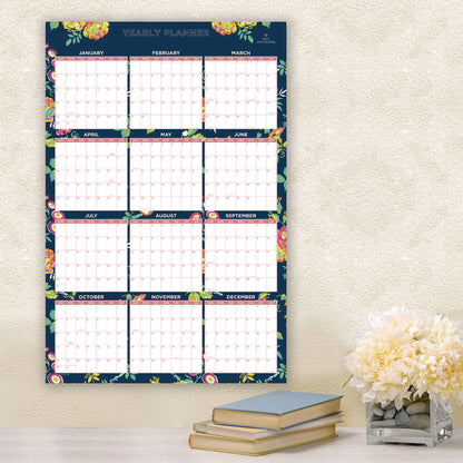 Blue Sky® Day Designer Peyton Laminated Erasable Wall Calendar, Floral Artwork, 36 x 24, White/Navy Sheets, 12-Month (Jan to Dec): 2026 (BLS103632)