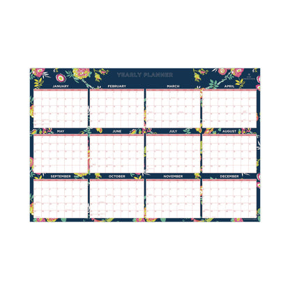Blue Sky® Day Designer Peyton Laminated Erasable Wall Calendar, Floral Artwork, 36 x 24, White/Navy Sheets, 12-Month (Jan to Dec): 2026 (BLS103632)