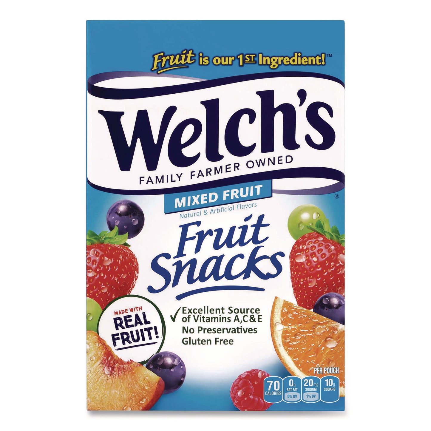 Welch's Fruit Snacks, Mixed Fruit, 0.9 oz Pouch, 40/Box (WELPIM94068)