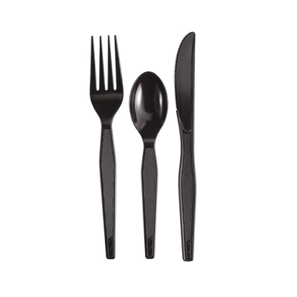 Dixie® Individually Wrapped Heavyweight Cutlery Set, Fork/Knife/Spoon, Plastic, Black, 250/Carton (DXECH56C7)