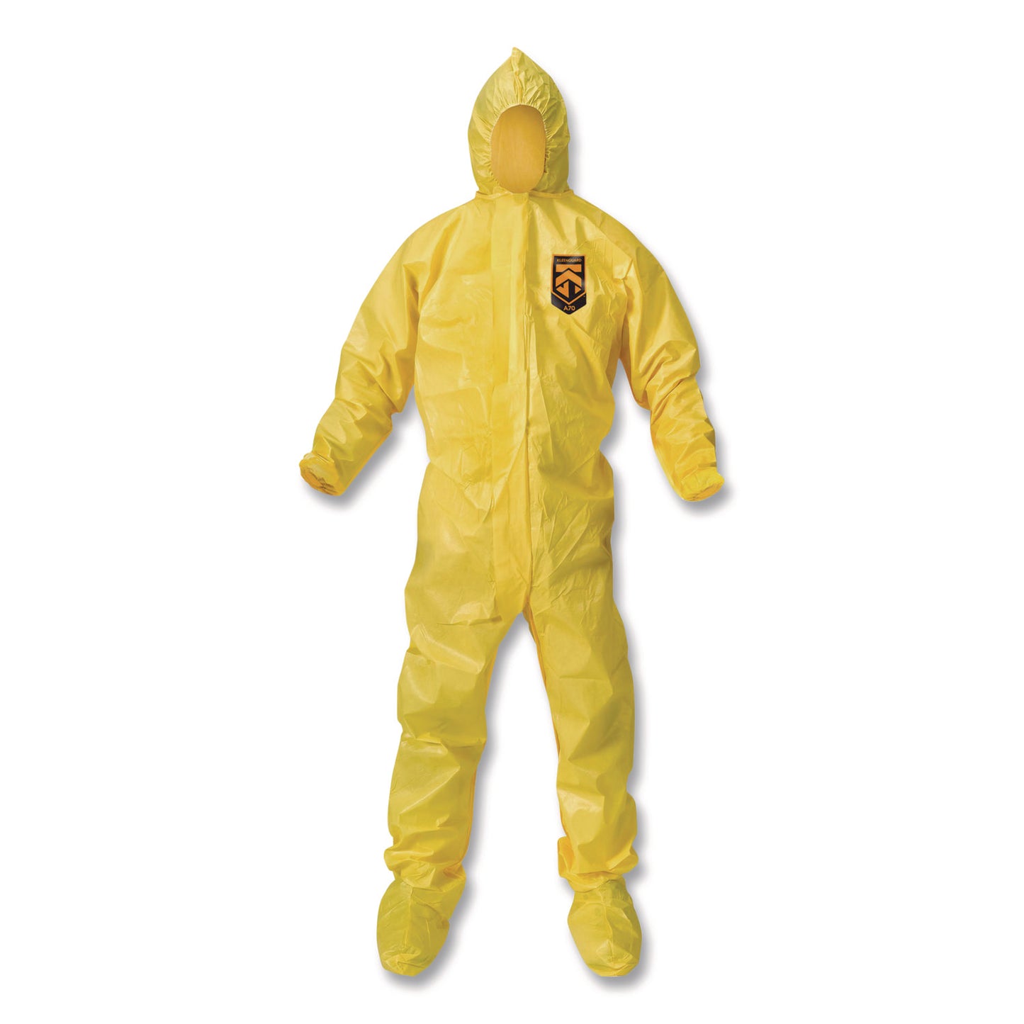KleenGuard™ A70 Chemical Spray Protection Coveralls, Elastic Wrists, Ankles, Hood and Boots, Large, Yellow, 12/Carton (ANS00683)