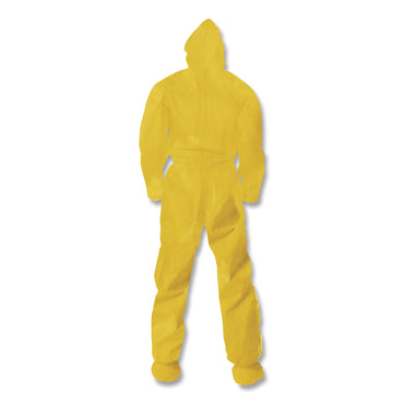 KleenGuard™ A70 Chemical Spray Protection Coveralls, Elastic Wrists, Ankles, Hood and Boots, Large, Yellow, 12/Carton (ANS00683)
