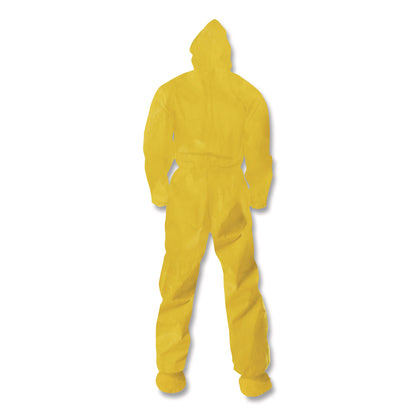 KleenGuard™ A70 Chemical Spray Protection Coveralls, Elastic Wrists, Ankles, Hood and Boots, Large, Yellow, 12/Carton (ANS00683)