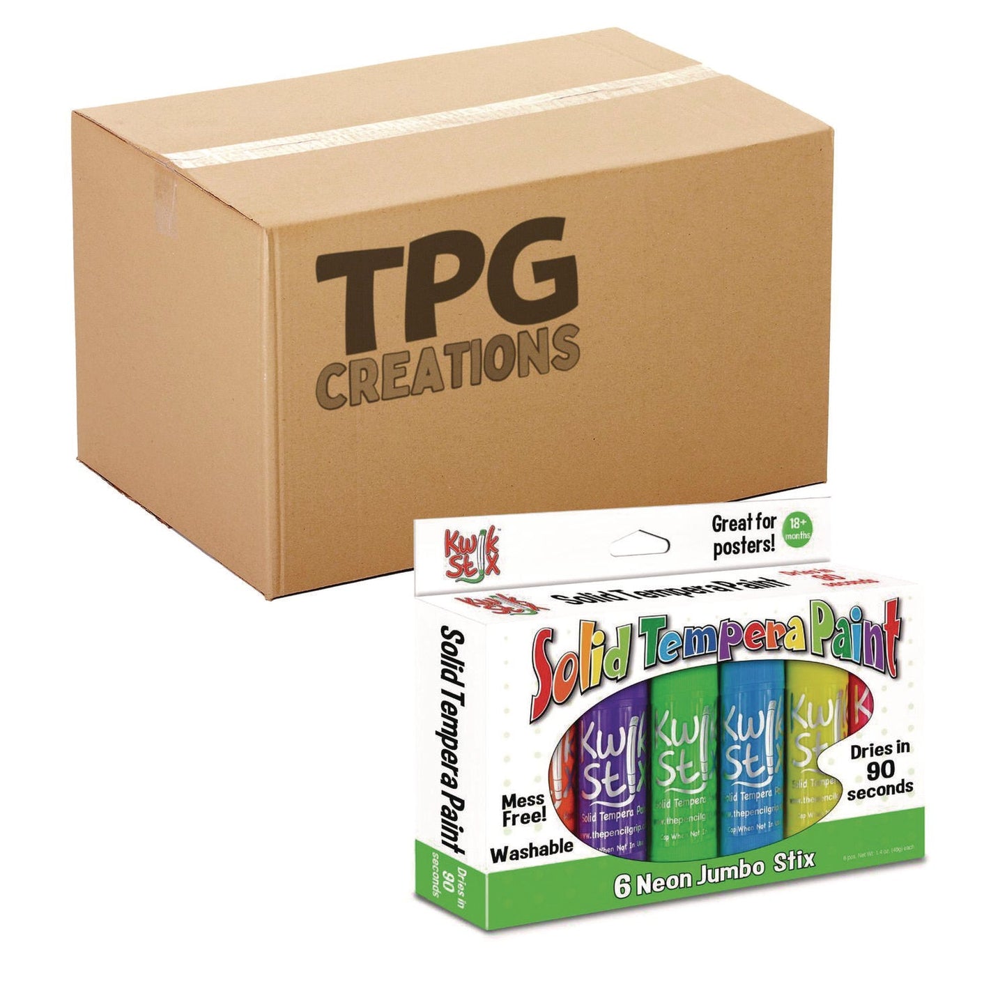 tpg-creations-jumbo-kwik-stix-tempera-paint-set-6-assorted-neon-colors-6-pack-12-packs-carton-tpg64512_1